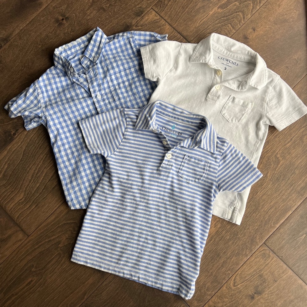 crewcuts Blue & White Short-Sleeve Polos & Poplin Button-down 3T - Bundle of 3